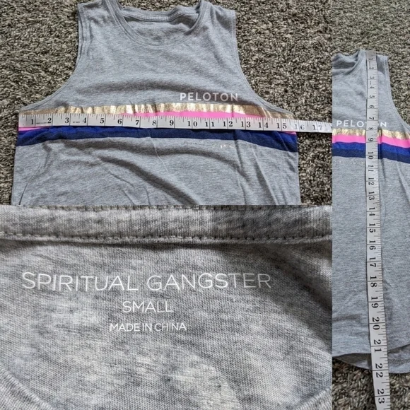 ✨3/$15 Spiritual Gangster Peloton grey striped workout tank top S - Picture 8 of 8